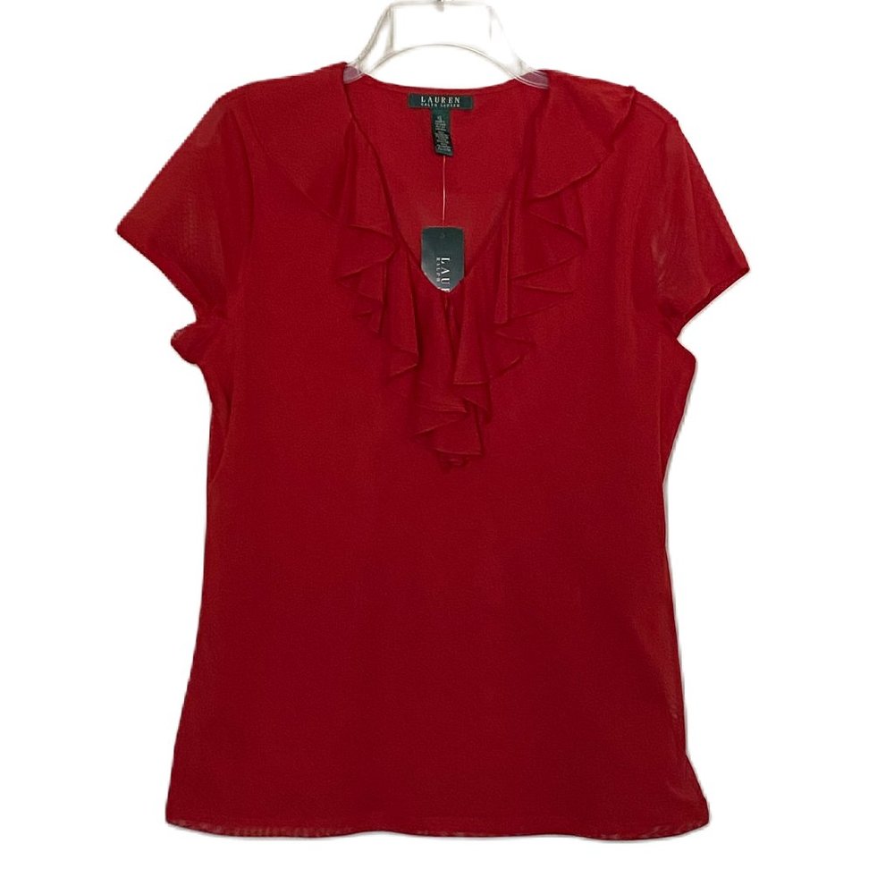 Ralph Lauren Red Ruffle Top Size XL